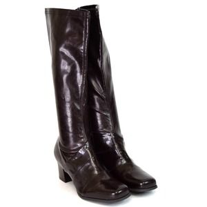 Franco Sarto Knee High Boots Womens Size 10M Brown Block Heel Square Toe Zipper